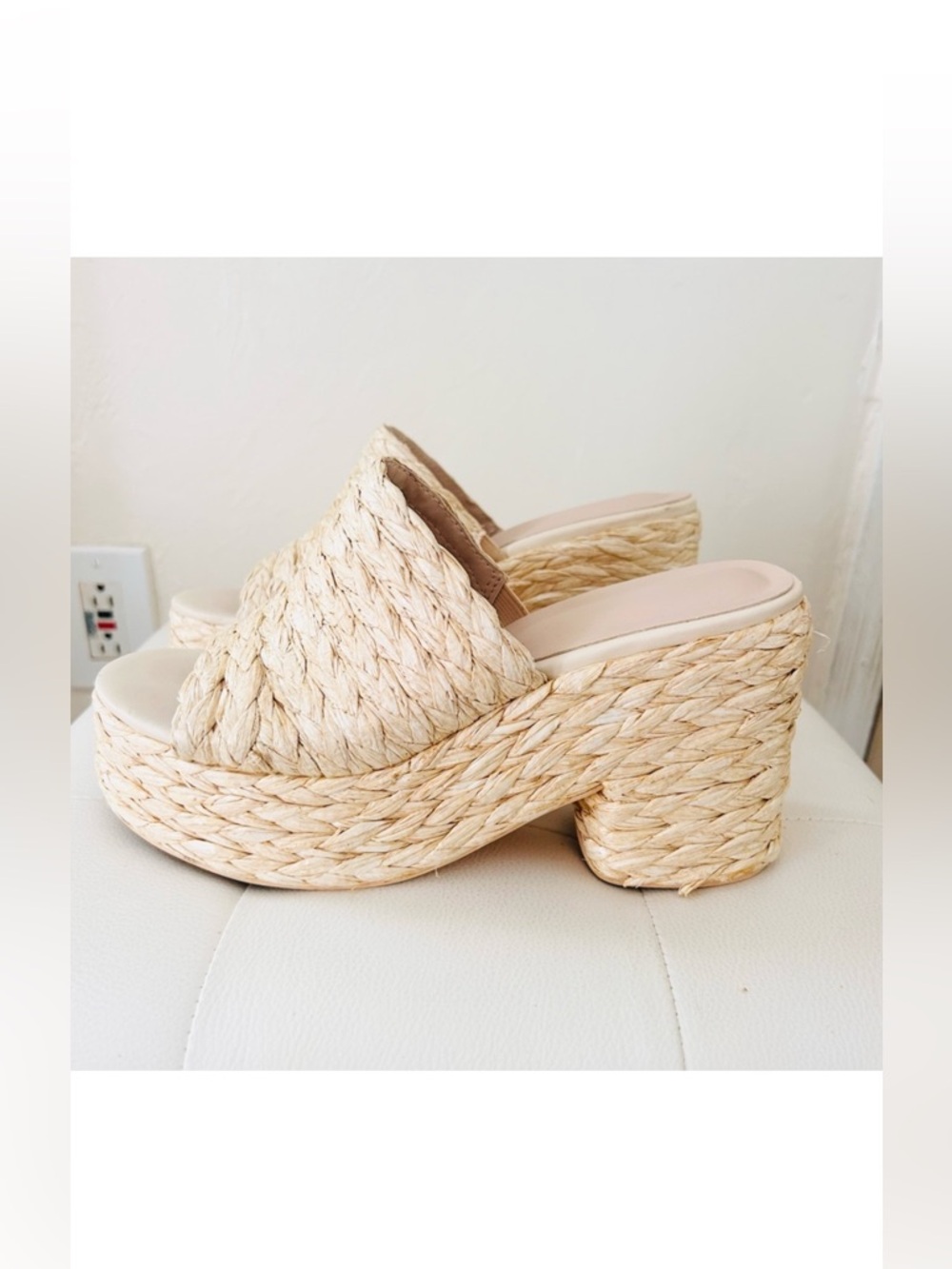 Vintage Y2K Cream Chunky Rope Platform Sandals Wedges